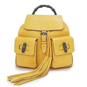 Gucci Bamboo Fringe Tassel Backpack Daypack Yellow Calfskin Leather